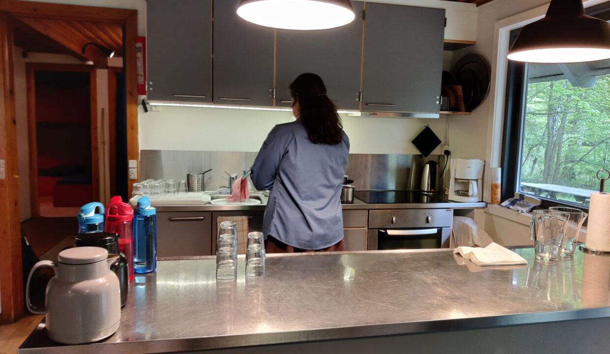 køkken (i brug) set fra opholdsrummet