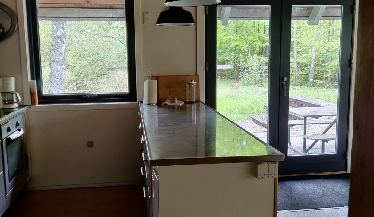 køkkendisk og udgang fra opholdsrummet